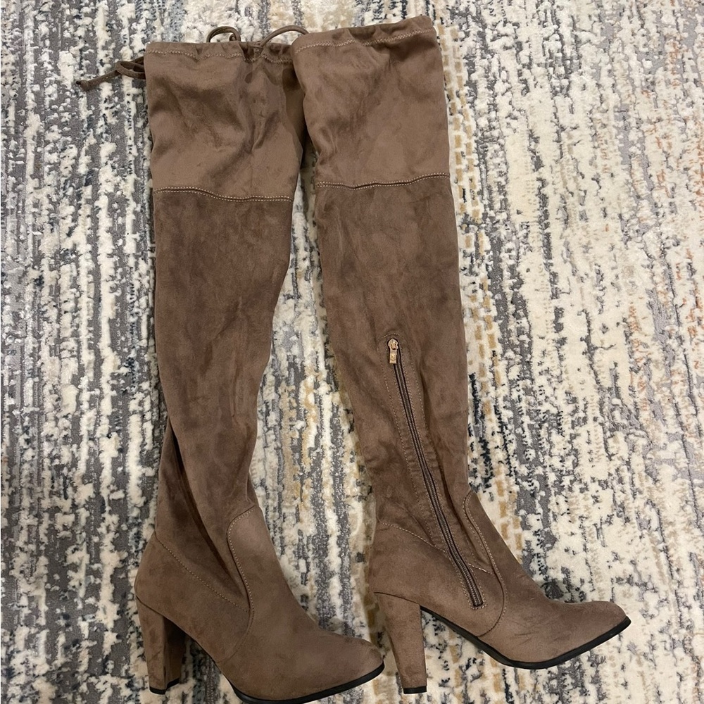 Taupe over the knee boots